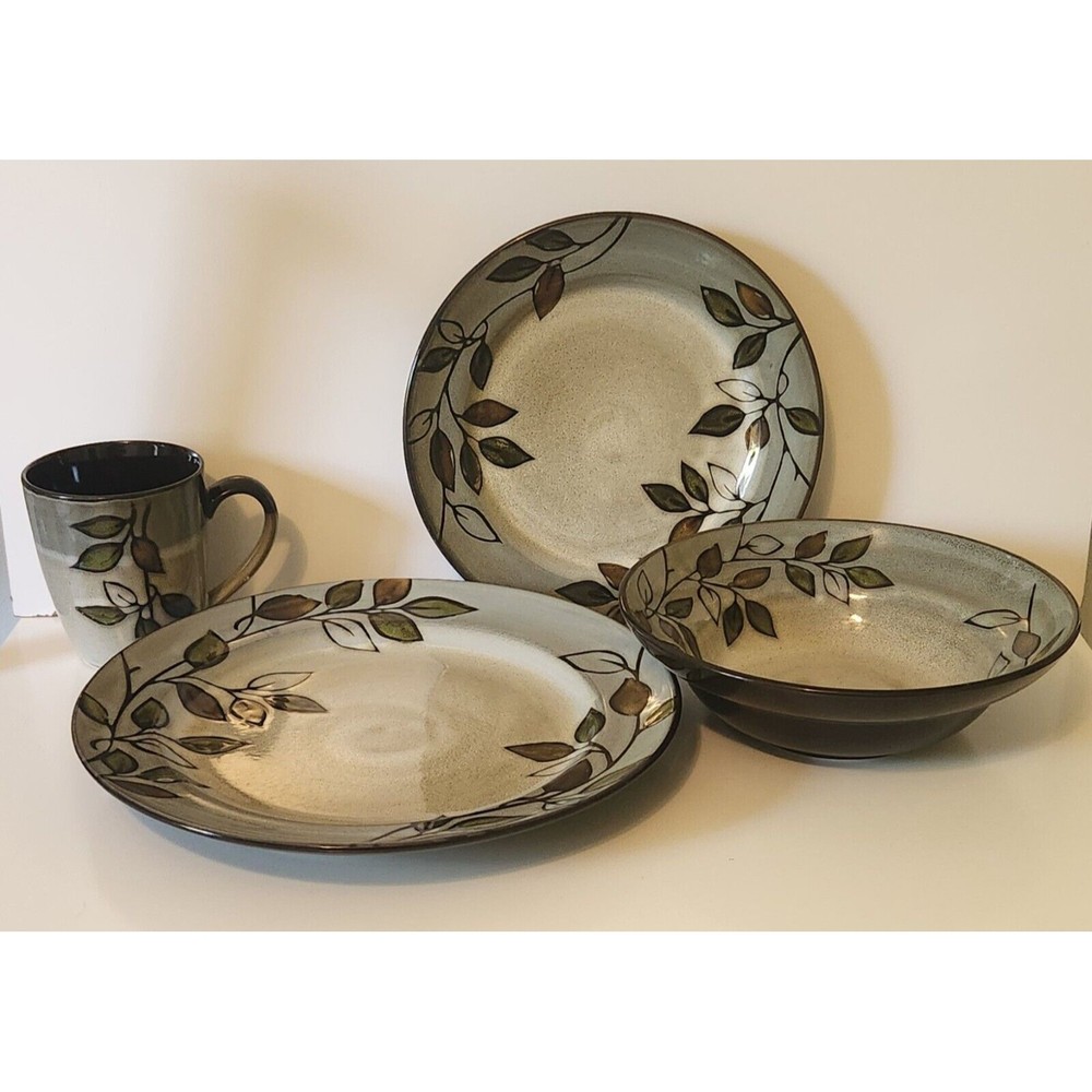 4 pc Set Pfaltzgraff Rustic Leaves -Dinner Plate, Lunch Plate, Bowl, coffee cup